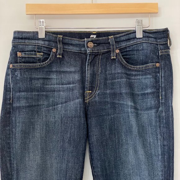 7 For All Mankind Womens Size 28 Bootcut Denim Jeans Dark Wash Low Rise USA Made - Picture 2 of 16